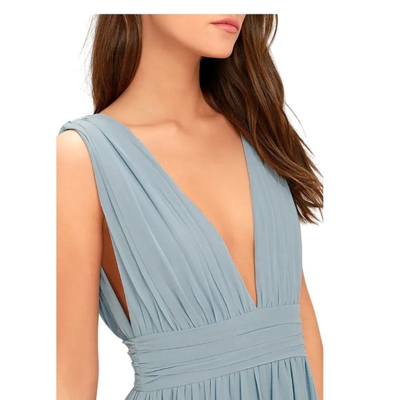NEW Lulus Heavenly Hues Light Blue Maxi Dress XL High Slit Plunging Double V - Picture 3 of 14